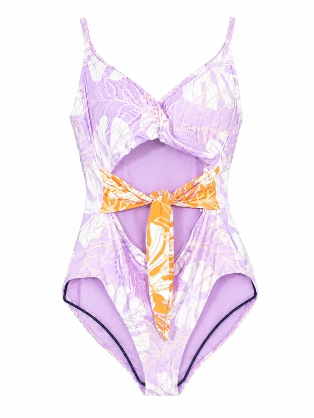 NWT CALIA Tropical Tie Front One Piece Swimsuit in Lavender Palms Size 10